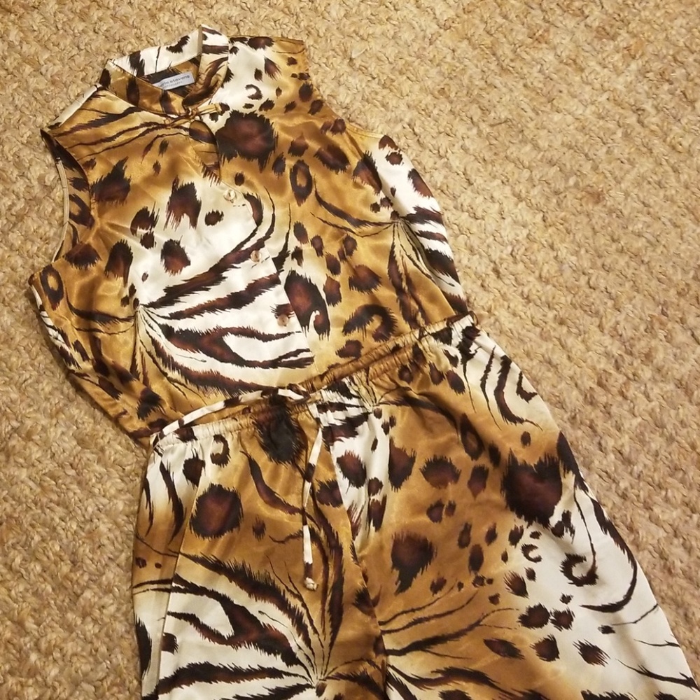 Leopard print silky pajama set